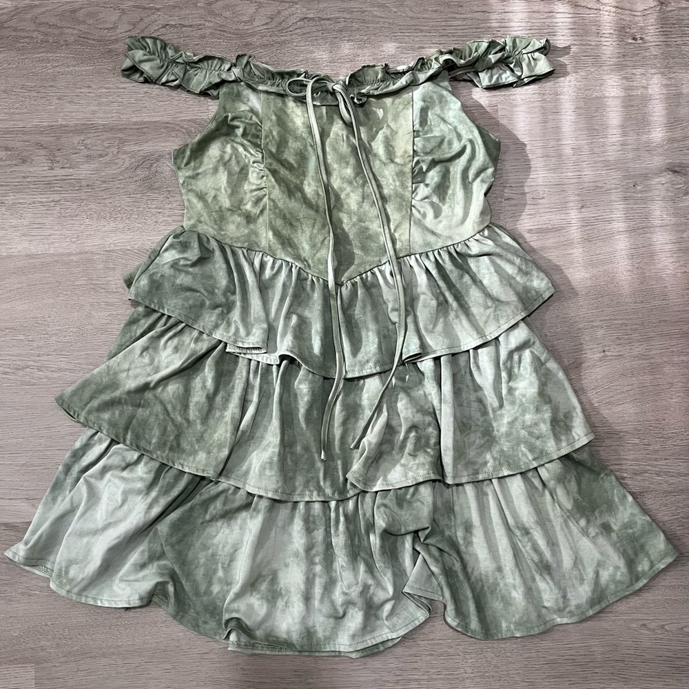 Cider Sage Green Tiered Ruffles Dress